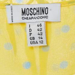 Moschino Cheap and Chic Yellow Polka Dot Printed Silk Ruffle Detail Top L