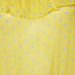 Moschino Cheap and Chic Yellow Polka Dot Printed Silk Ruffle Detail Top L