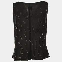 مملوكة مسبقًا Moschino Cheap and Chic Black Pinned Rayon Sleeveless Blouse M