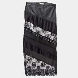 Pre Owned Moschino Cheap and Chic Black Studded Satin & Faux Leather Maxi Skirt M 