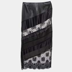 Pre Owned Moschino Cheap and Chic Black Studded Satin & Faux Leather Maxi Skirt M