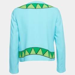 Pre Owned Moschino Cheap & Chic Blue Snake Print Crepe Hook Front Coat S