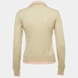 Moschino Cheap and Chic Beige/Pink Perforated Wool Knit Button Front Cardigan M