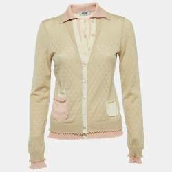 Moschino Cheap and Chic Beige/Pink Perforated Wool Knit Button Front Cardigan M