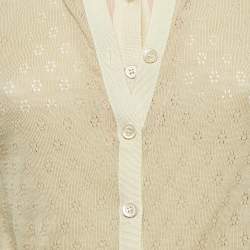 Moschino Cheap and Chic Beige/Pink Perforated Wool Knit Button Front Cardigan M
