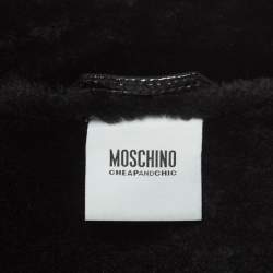 Pre Owned Moschino Cheap and Chic Black Sheepskin Leather Double Breasted Mid-length Coat M