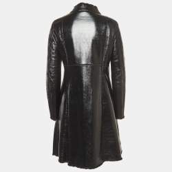 Pre Owned Moschino Cheap and Chic Black Sheepskin Leather Double Breasted Mid-length Coat M