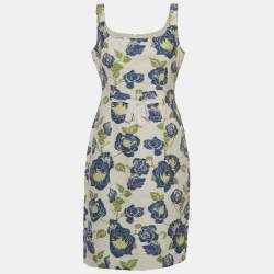Pre Owned Moschino Cheap and Chic Vintage White Floral Cotton Blend Jacquard Mini Dress M