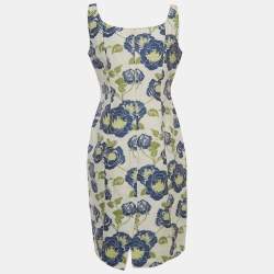 Pre Owned Moschino Cheap and Chic Vintage White Floral Cotton Blend Jacquard Mini Dress M