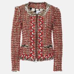 Pre Owned Moschino Cheap and Chic Red Tweed Embellished Jacket M