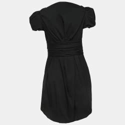 Pre Owned Moschino Cheap and Chic Black Pleated Cotton V-Neck Mini Dress M