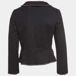 Pre Owned Moschino Cheap and Chic Black Floral Applique Cotton Blazer M