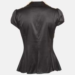 Pre Owned Moschino Cheap and Chic Black Lace Collar Satin Blouse M