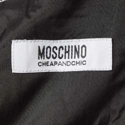 Pre Owned Moschino Cheap and Chic Monochrome Houndstooth Wool Blend Ruched Midi Dress M