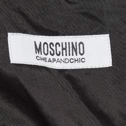 Pre Owned Moschino Cheap and Chic Monochrome Houndstooth Wool Blend Ruched Midi Dress M