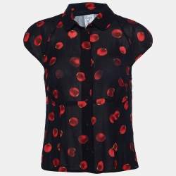 Moschino Cheap and Chic Black Printed Crepe Button Front Top L