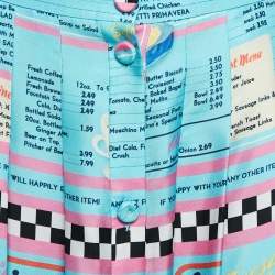 Moschino Couture Blue Drive In Menu Print Silk Pleated Midi Skirt L