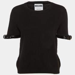 Moschino Couture Black Cashmere Belted Cuff Detail Jumper L