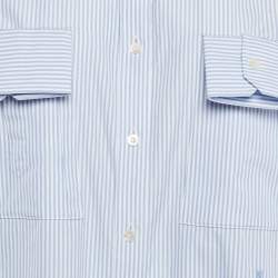 Pre Owned Moschino Couture Blue Striped Cotton Cuffed Pocket Shirt S