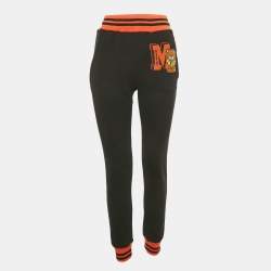 Pre Owned Moschino Couture Black/Orange Teddy Applique Cotton Sweatpants XS