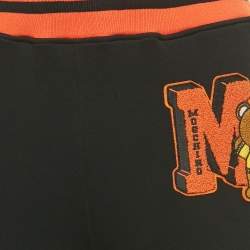 Pre Owned Moschino Couture Black/Orange Teddy Applique Cotton Sweatpants XS