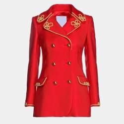 Pre Owned Moschino Couture Red Gabardine Embroidered Blazer M