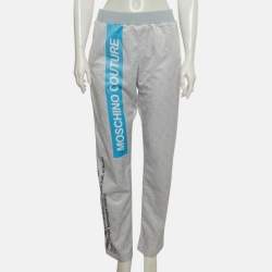 Pre Owned Moschino Couture Blue Printed Jersey Track Pants XS