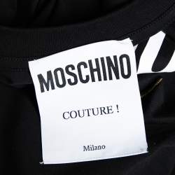 Pre Owned Moschino Couture Black Cotton Logo Embroidered Oversized T-Shirt S