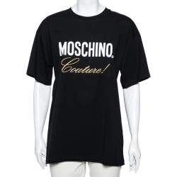 Moschino Couture Black Cotton Logo Embroidered Oversized T-Shirt S