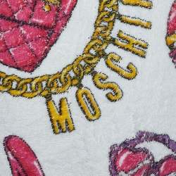 Pre Owned Moschino Couture White Printed Terry Cotton Fringed Towel Wrap Skirt S