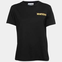 Pre Owned Moschino Couture Black Cotton Logo Embroidered Short Sleeve T-Shirt M