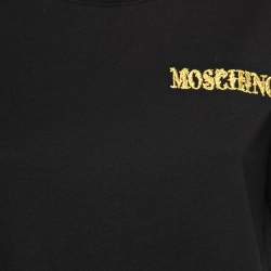 Pre Owned Moschino Couture Black Cotton Logo Embroidered Short Sleeve T-Shirt M