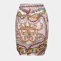 Pre Owned Moschino Couture Pink Chain Printed Knit Mini Skirt M