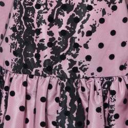 Pre Owned Moschino Couture Pink Printed Satin & Polka Dot Tulle Sleeveless Sheath Dress M