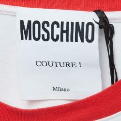 Pre Owned Moschino Couture White Mickey Rat Printed Cotton T-Shirt Dress XS