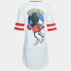 Pre Owned Moschino Couture White Mickey Rat Printed Cotton T-Shirt Dress XS