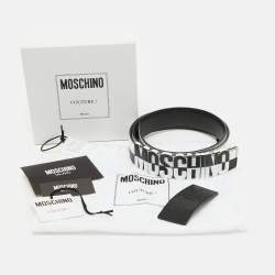 Pre Owned Moschino Black/White Leather Classic Logo Belt 95CM