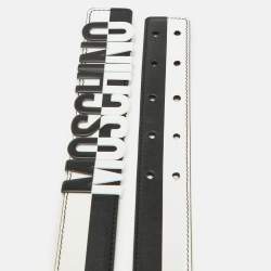 Pre Owned Moschino Black/White Leather Classic Logo Belt 95CM