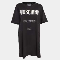 Pre Owned Moschino Couture Black Logo Print Jersey T-Shirt Dress M