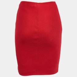 Pre Owned Moschino Couture Red Cotton Pique Zipped Knee-Length Skirt M