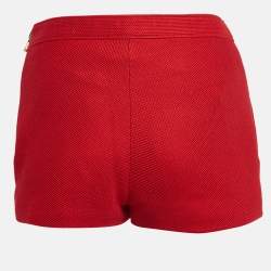 Pre Owned Moschino Red Textured Cotton Logo Metal Detail Shorts S