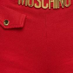 Pre Owned Moschino Red Textured Cotton Logo Metal Detail Shorts S