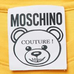 Pre Owned Moschino Couture Yellow Cotton Embroidered Crew Neck T-Shirt XS