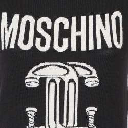 Pre Owned Moschino Couture Black Logo Intarsia Wool Knit Sweater Dress M
