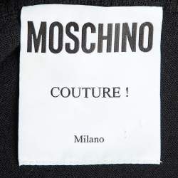 Pre Owned Moschino Couture Black Logo Intarsia Wool Knit Sweater Dress M