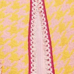 Moschino Couture Pink/Yellow Houndstooth Tweed Open Front Crop Jacket S