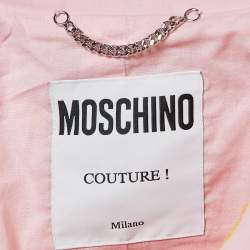 Moschino Couture Pink/Yellow Houndstooth Tweed Open Front Crop Jacket S