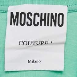 Pre Owned Moschino Couture Green Logo Embroidered Cotton T-Shirt Dress M
