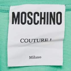 Pre Owned Moschino Couture Green Logo Embroidered Cotton T-Shirt Dress M
