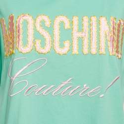 Pre Owned Moschino Couture Green Logo Embroidered Cotton T-Shirt Dress M